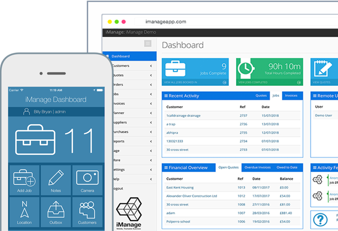 iManage phone and web dashboard image
